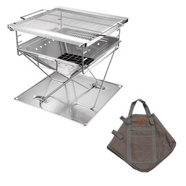 CAMPINGMOON 3-in-1 Portable Stainless Steel Wood Burning Grill and Fire Pit 16x18-inch with Carrying Bag MT-045