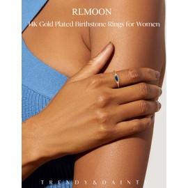 RLMOON Gold Birthstone Rings for Women Non Tarnish Trendy Stackable Gold Rings that Don't Tarnish Dainty Emerald Green Cubic Zirconia Wedding Ring for her Birthday Gifts Size 7