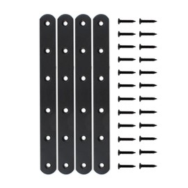 4 Pack Flat Mending Plate for Wood, ULIFESTAR Black Iron Flat Straight Brace Brackets Metal Repair Fixing Wood Brace Joining Plates Connector for Repairing Wooden Furniture with Mounting Screws