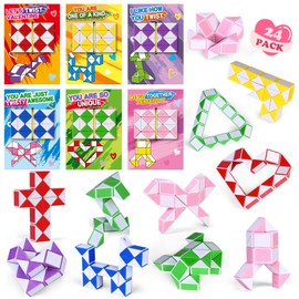 ShyLizard 24 Pack Valentine's Day Cards with Snake Twist Toys for Kids School Classroom, Gifts for School Exchange, Blocks Fidget Toys for Party Favors