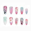 24Pcs Pink Blue Press on Nails Medium Almond Fake Nails