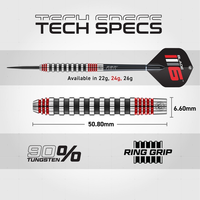 WINMAU Advance 500 Series Tungsten Red 24 Gram Steeltip Darts
