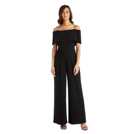 R&M Richards Womens Plus Knit Off-The-Shoulder Jumpsuit, Black, 12