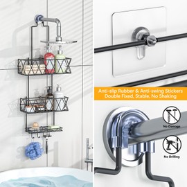 TOMIR Shower Caddy Over Shower Head with Soap Holder & 4 Hooks, Anti-slip Hanging Shower Organizer for Bathroom, No Drilling Shower Shelves Storage Rack 3 Tier, Rustproof & Waterproof, Black