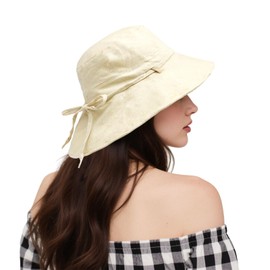 TUONYIS Beige Sun Hat for Women Men,Cotton UV Protection Bucket Hat,Large Brim Fisherman hat, Brim Packable Bow Tie Sun Hats,for Camping Hiking Gardening Summer Outdoor Activity(Beige)
