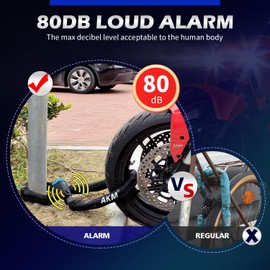 AKM Safe 80db Alarm 4ft/120cm Long Anti Theft Heavy Duty Motorcycle Chain Lock 3/8''/10mm Thick Weather Proof Durable Chains with 3 Customized Keys,Ideal for Bikes,Bicycles,Scooters,Moped