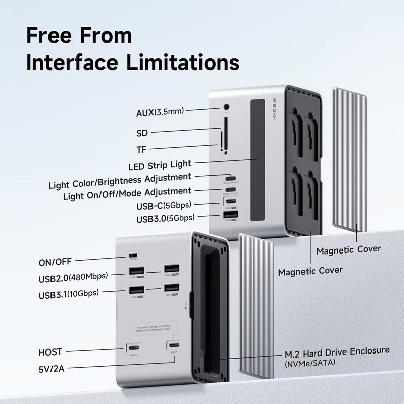 Hagibis USB C Docking Station with M.2 NVMe/SATA SSD Enclosure