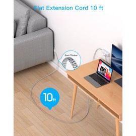 10 Ft Power Strip Surge Protector - One Beat 6 Widely Outlets with 3 USB Ports(1 USB C), 3 Sided Outlet Extender, Flat Plug Extension Cord, Wall Mount Power Strip for Home Office Travel College Dorm