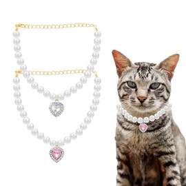 Cat Dog Pearl Necklace Collar for Small Medium Dog Cat Heart Necklaces with Rhinestone Collars for Cats Dogs Pearl Collar Puppy Pet Wedding Party Decorations Accessories