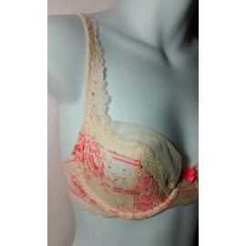 Victoria's Secret Unlined Demi Bra Pink/Peach Lace W/Rhinestones NWT 32D