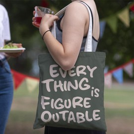 JINYO Everything Is Figureoutable Canvas Tote Bag, Inspirational Motivational Gifts Tote Bags for Women Coworkers Friends, Trendy Retro Sage Green Reusable Grocery Bags Shopping Bag