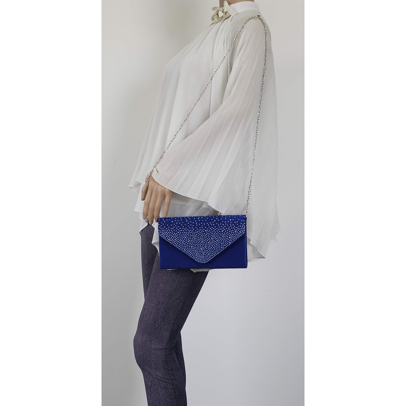 SWANKYSWANS Womens Abby Diamante Envelope Style Bag Clutch Royal Blue