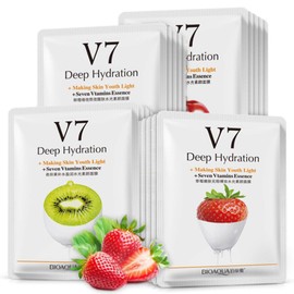 BIOAQUA V7 Deep Hydration Making Facial Skin Youth Seven Vitamins Essence Orange Kiwi Apple Strawberry Face Mask Refreshing Moisturizing Natural Extract 30g x 8 PCS