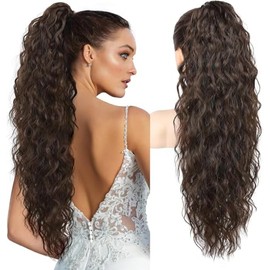 PORSMEER Claw Ponytail Hair Extension 30 inches, Clip in Ponytail Extensions Long Curly Wavy Ponytail Hair Extension Jaw Clip on Pony Tails Hairpiece for Women (Ombre Brown Mix Blonde)