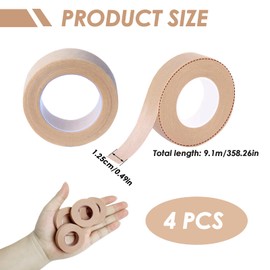 4 Rolls PE Micropore Medical Paper Tape Roll 1.25cm x 9.14m, Flexible & Breathable Medical Tape for Eyelash Extensions Wound Sensitive Skin Injuries Swelling Sports (Skin)