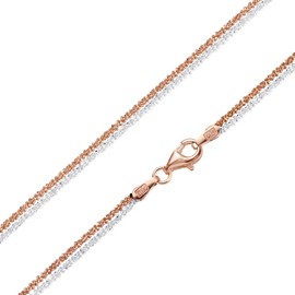 Materia CO-34 Women's Criss Cross Necklace 925 Silver Two-Tone Rose Gold Twisted 42 cm Diamond-Coated in Jewellery Case, Silver