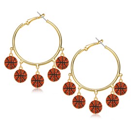 Basketball Earrings Game Day Bling Basketball Charms Hoop Earrings Jewelry for Women Game Day Sports Basketball Team Mom Wives Accessories Gifts