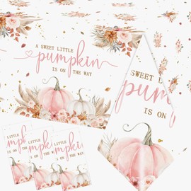 3Pcs Pink Little Pumpkin Table Cloth for Girl, Boho Fall Baby Shower Decorations A Sweet Little Pumpkin is On The Way Table Cloths Plastic for Autumn Thanksgiving Gender Reveal Party, 51.2" x 87"
