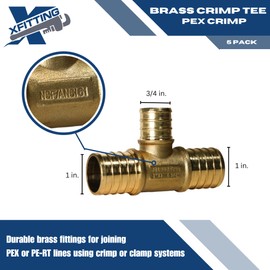 XFITTING 1 inch x 1 inch x 3/4 inch Pex Reducing Tee, Pex B Crimp Version 25-1-6=25X, 25 Pieces