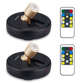 KANESIKI Spotlight Battery Operated, Wireless LED Puck Light, Dimmable Accent Spot Light for Plant Tree Indoor, Stick Uplighting for Display Photo Dartboard Painting Artwork Gallery Portrait, 2 Pack