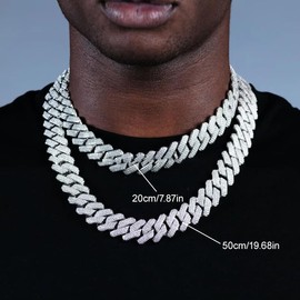 KEMUZ Iced Out Kette Cuban Chain Und Armband 2Er Set, Halskette Für Damen Und Herren Mit Flip-Lock Verschluss, Elegantes Collier Mit Zirkonia Steinen, Stilvolles Geschenk Für Paare Und Freunde