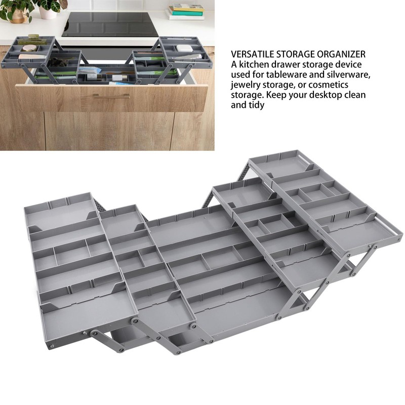 Multi Tier Drawer Organizer, Foldable Expandable Desk Storage Organizer Tray