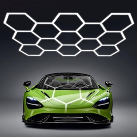 cezelux Hexagon LED Lights Hexagon Garage Lights,13 Honeycomb 54packs 6500K 432W，Hex Ceiling Light for Gym Basement Warehouse Auto Beauty Shop Car Detailing Hair Salon Workshop Lighting (hexagon-13)