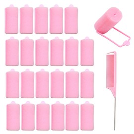 YUYUDEHM 24PCS Foam Sponge Hair Rollers, 1.18 Inch Soft Sleeping Curlers, Hair Styling Sponge Curler and Rat Tail Comb