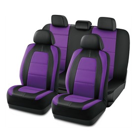 Road Comforts Car Seat Cover, Leather Car Seat Cover Full Set, Automotive Seat Covers, Airbag Compatible Universal Fit for Most Cars (Purple)