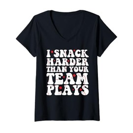 Womens I Snack Harder Than Your Team Plays Funny Softball Baseball V-Neck T-Shirt
