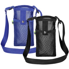 Chutoral 2 Pcs Water Bottle Carrier Bag, Mesh Water Bottle Pouch Water Bottle Holder with Adjustable Strap Nylon Water Bottle Sling Outdoor Accessories for Walking Hiking Travelling Camping