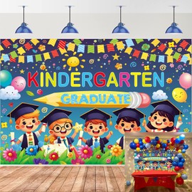 Kindergarten Graduation Backdrop 2025 Preschool Graduation Decorations Kindergarten Graduation Banner Photography Background Congrats Kids Grad Class School Party Decor Photo Booth Props (7x5FT)