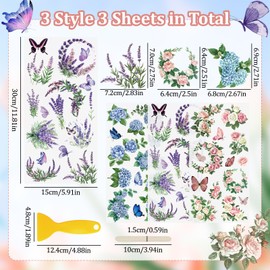 WANDIC 3 Sheets Rub On Transfer Sticker, Butterfly Floral Stickers for DIY Scrapbooking Photo Albums furniture,5.9 * 11.8in