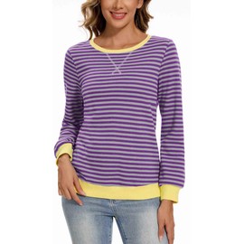 Neineiwu Oversize Pullover Women's Striped Long Sleeve Autumn Crew Neck Sweatshirt Y2K Tops, Purple stripes
