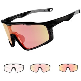 Ukoly Photochromic Cycling Glasses For Men Women, Sports Sunglasses For Baseball Running Cycling HD Lens UV400 Protection 628 (HD Photochromic Red)