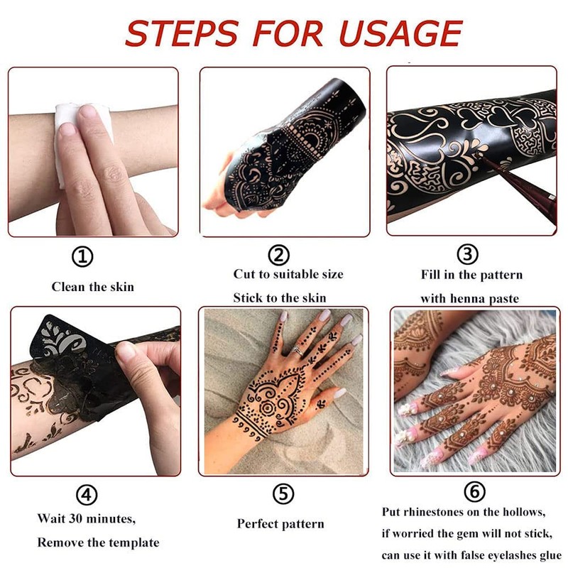 24 Sheets Henna Tattoo Stencils Kit for Hand, Indian Arabic
