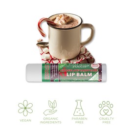 Vegan Lip Balm Set - Pack of 3 Chocolate Candy Cane Lip Balms from Soothing Touch. Large 0.25 oz size. Includes Bonus Muslin Pouch (3 x 4 in). Unique Gift Bundle from Tiny Seed