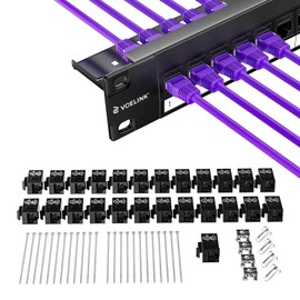 VCELINK 24 Port Keystone Patch Panel 1U 19-Inch, with 25-Pack UL-Listed UTP CAT6 Keystone Coupler and Removable Cable Management Bar, 1 Gbps, Compatible with CAT5/CAT5E/CAT6
