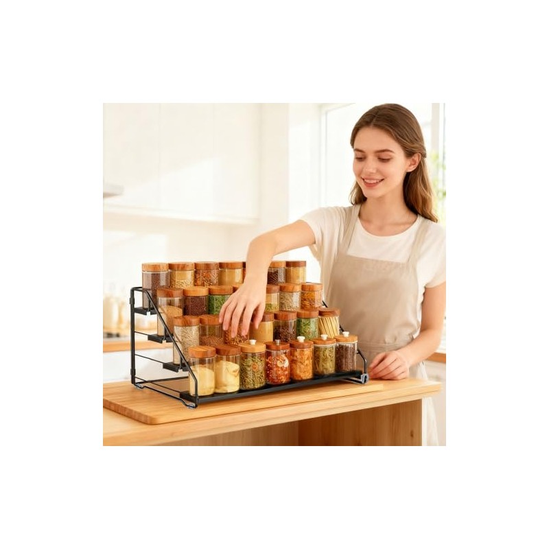 Spice Rack, 4 Tier Spice Rack, No Drilling, Metal, Adjustable,