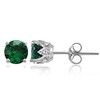 Sterling Silver Created Emerald and White Topaz Crown Stud Earrings