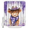 UPUMKSK Cute Highland Cow Shower Curtain Purple Flower, 70x70 Inch