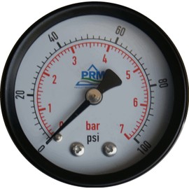 PRM Steel Case Pressure Gauge, 0-100 PSI, 2 Inch Dial, Brass Internals, 1/4 Inch NPT Back Mount, Dry Gauge for Air & Water Applications, ±1.5% Accuracy