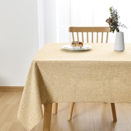 JIUZHEN Rectangle Table Cloth Faux Linen Farmhouse Tablecloth Wrinkle and Stain Resistant Decorative Fabric Table Cover for Kitchen, Dining Room, Parties and Camping, Beige, 60 x 140 Inch