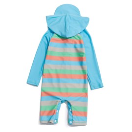 ADAVERANO Baby Boys Sunsuits UV50+ In One Piece Zip Front Swimwear With Hood, Blue stripes, 74 - 80
