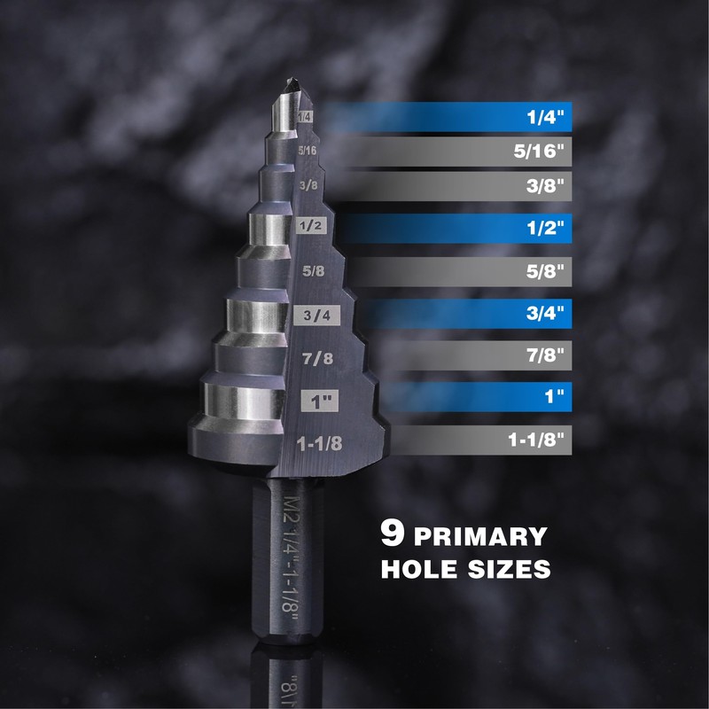 SHARPTOOL 1/4 to 1-1/8 Inches M2 HSS Step Drill Bit,