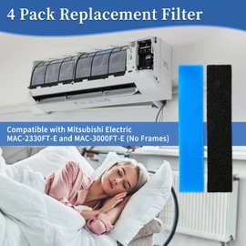 4 Pack Mini Split Air Filter Bundle Compatible with Mitsubishi Electric MAC-2330FT-E and MAC-3000FT-E Air Conditioner, Annual Mini Split Filter Bundle-No Frames