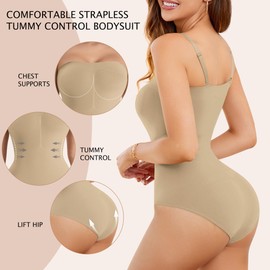 SLLIE Strapless Shapewear for Women Tummy Control Shapewear Seamless Bodysuit Body Shaper