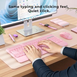 KOPJIPPOM Wireless Keyboard and Mouse Set with Quiet Keys, 2.4G Full Size Ergonomic Keyboard with Wrist Rest, Protective Covers, Soft Touch Silent Design for Windows, Computer, PC and Laptop