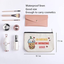 Boba Tea Lover Gifts, Boba Kawaii Makeup Bag, Boba Gifts for Girls Friend Daughter, Travel Toiletry Makeup Organizer Zipper Pouch - I'd Rather Be Drinking Boba