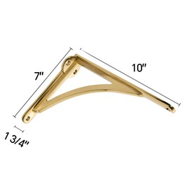 Khtumeware 100% Solid Brass Decorative Shelf Brackets, 10-inch Wall-Mounted Shelving Brackets, 2-Pack Polished Brass Vintage Metal Shelf Bracket Victorian Wall Bracket.